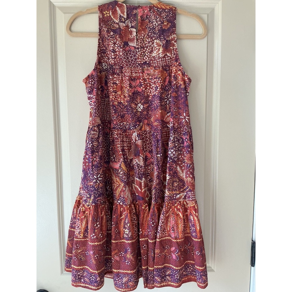 Ulla Johnson Mari Cotton Blend Red Burgandy Floral Trapeze Sleeveless Midi Dress - Picture 5 of 8